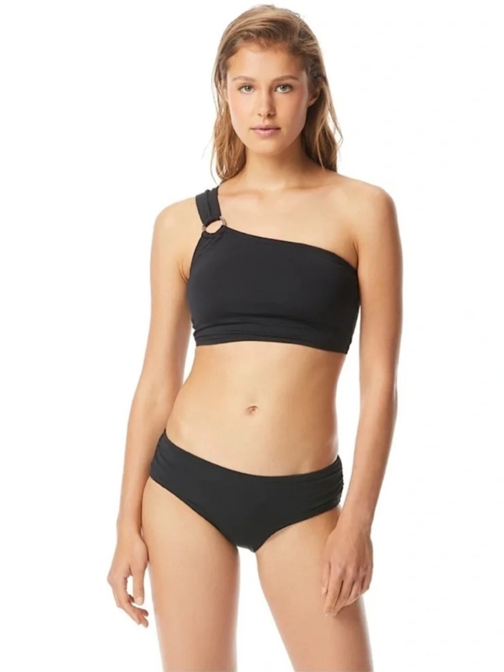 Michael Kors One Shoulder Low Rise Bikini Black Gold Size Small